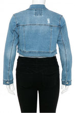 Load image into Gallery viewer, Destructed Cropped Jean Jacket