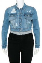 Load image into Gallery viewer, Destructed Cropped Jean Jacket