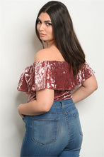 Load image into Gallery viewer, Crushed Velvet Off The Shoulder Ruffle Body Suit
