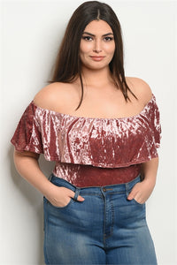 Crushed Velvet Off The Shoulder Ruffle Body Suit