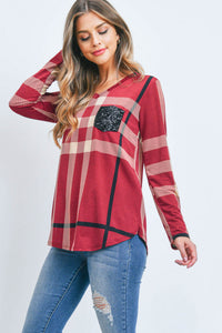 Checkered Tunic Top w Sequin Pocket (Multiple Colors)
