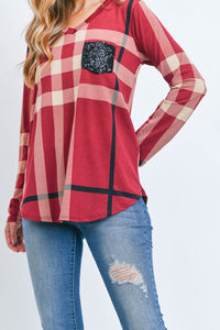 Checkered Tunic Top w Sequin Pocket (Multiple Colors)