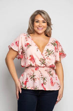 Load image into Gallery viewer, Foral Surplice Peplum Top