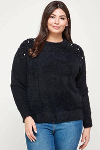Sweater Knit Top with Pearls