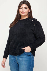 Sweater Knit Top with Pearls